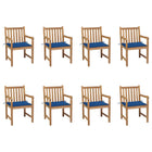 Garden chairs 8 pcs with royal blue cushions solid teak wood