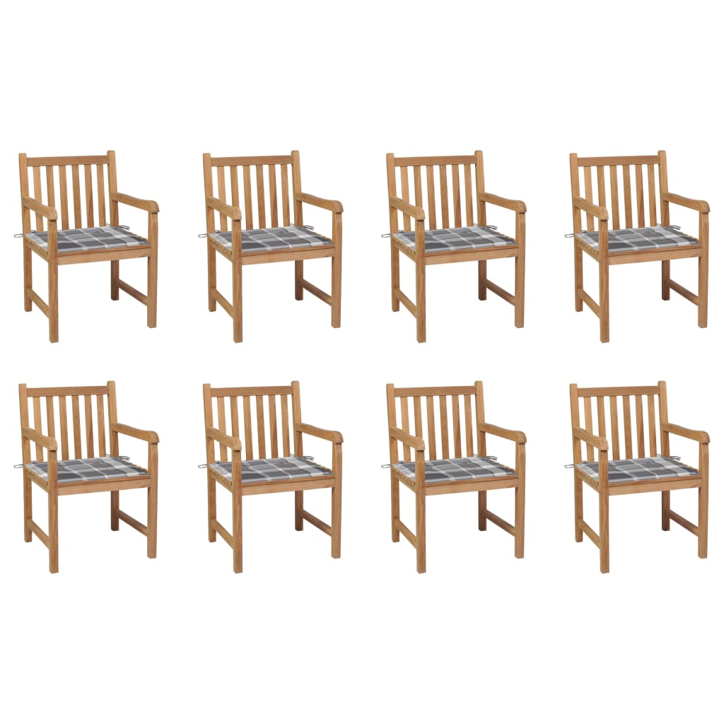 Tuinstoelen Met Grijs Geruite Kussens Massief Teakhout 8 Grijs ruitpatroon
