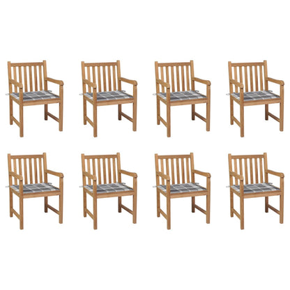 Tuinstoelen Met Grijs Geruite Kussens Massief Teakhout 8 Grijs ruitpatroon