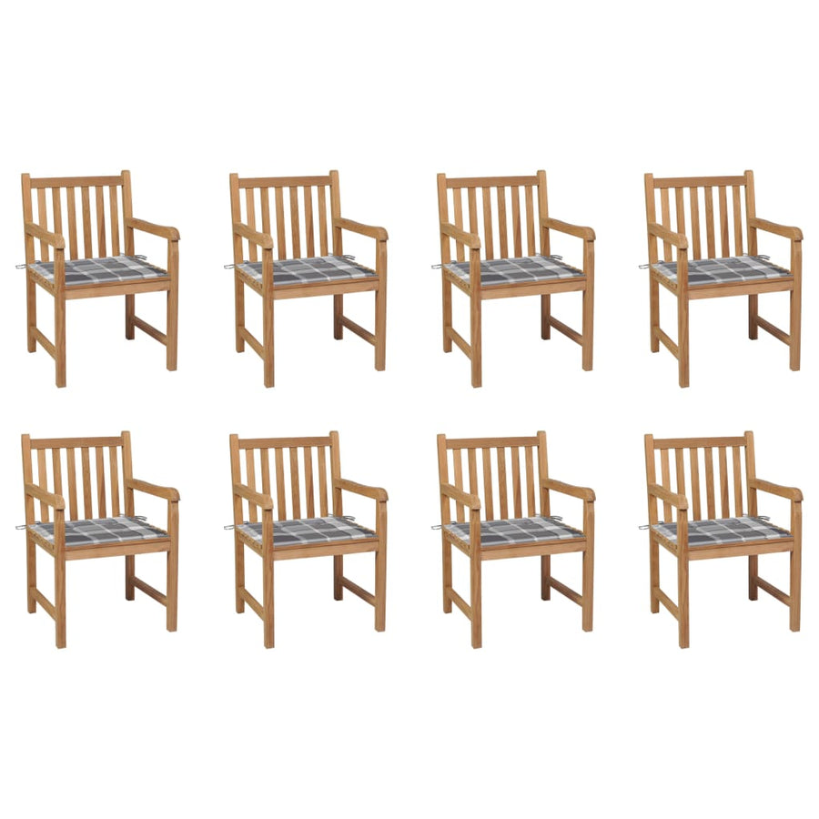 Tuinstoelen Met Grijs Geruite Kussens Massief Teakhout 8 Grijs ruitpatroon