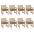 Garden chairs 8 pcs with grey cushions solid teak wood