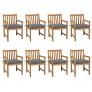 Garden chairs 8 pcs with grey cushions solid teak wood