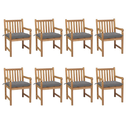 Tuinstoelen 8 St Met Grijze Kussens Massief Teakhout Grijs