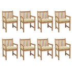 Garden chairs 8 pcs with cream-white cushions solid teak wood