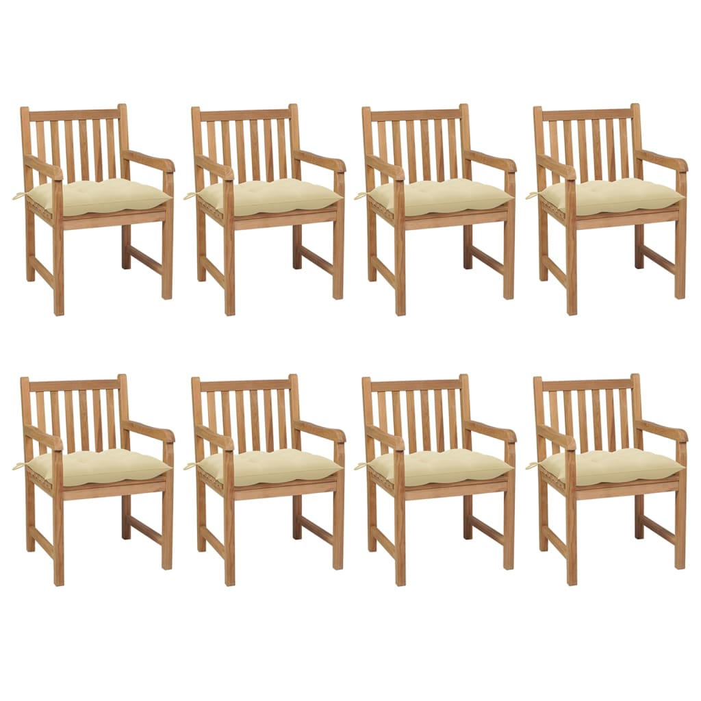 Tuinstoelen Met Witte Kussens Massief Teakhout 8 Crème
