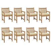 Garden chairs 8 pcs with cream-white cushions solid teak wood