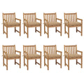 Tuinstoelen 8 st met beige kussens massief teakhout