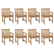 Garden chairs 8 pcs with beige cushions solid teak
