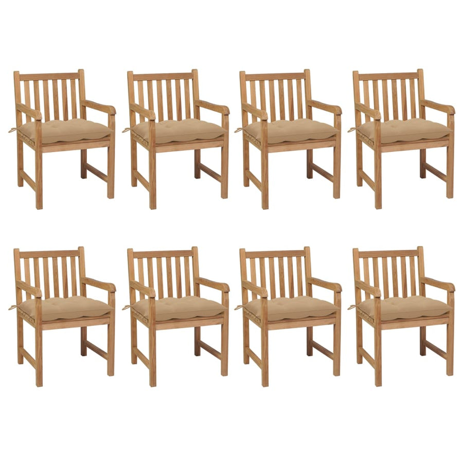 Tuinstoelen 8 St Met Beige Kussens Massief Teakhout