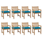 Garden chairs 8 pcs with light blue cushions solid teak