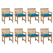 Garden chairs 8 pcs with light blue cushions solid teak