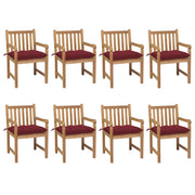 Garden chairs 8 pcs with wine red cushions solid teak wood