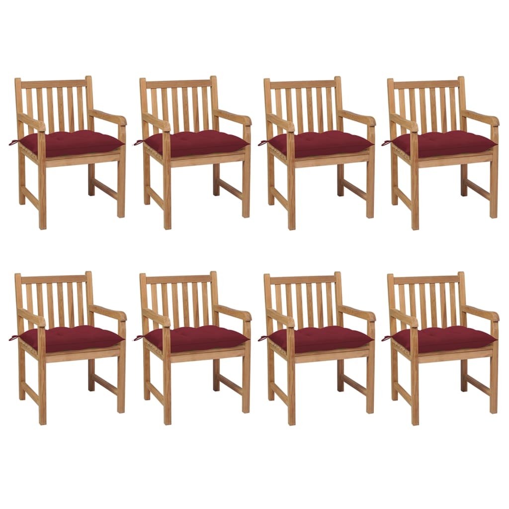 Tuinstoelen 8 St Met Wijnrode Kussens Massief Teakhout Wijnrood