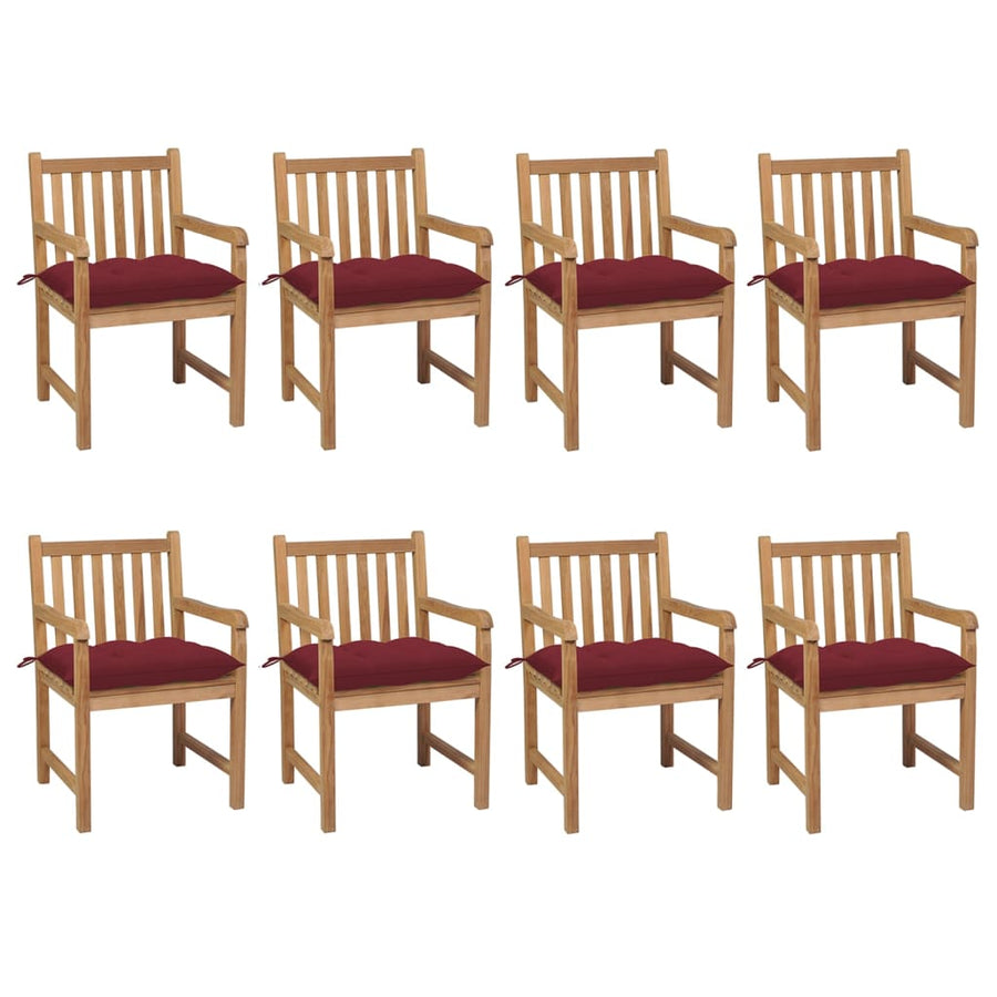 Tuinstoelen 8 St Met Wijnrode Kussens Massief Teakhout Wijnrood