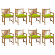 Garden chairs 8 pcs with bright green cushions solid teak wood