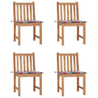 Tuinstoelen 4 st massief teakhout met kussens