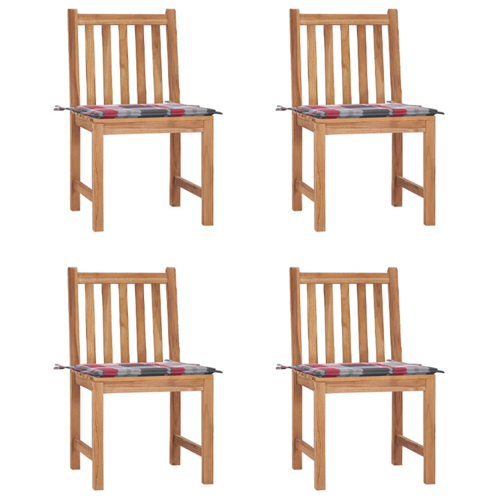 Tuinstoelen Met Kussens Massief Teakhout 4 Rood ruitpatroon