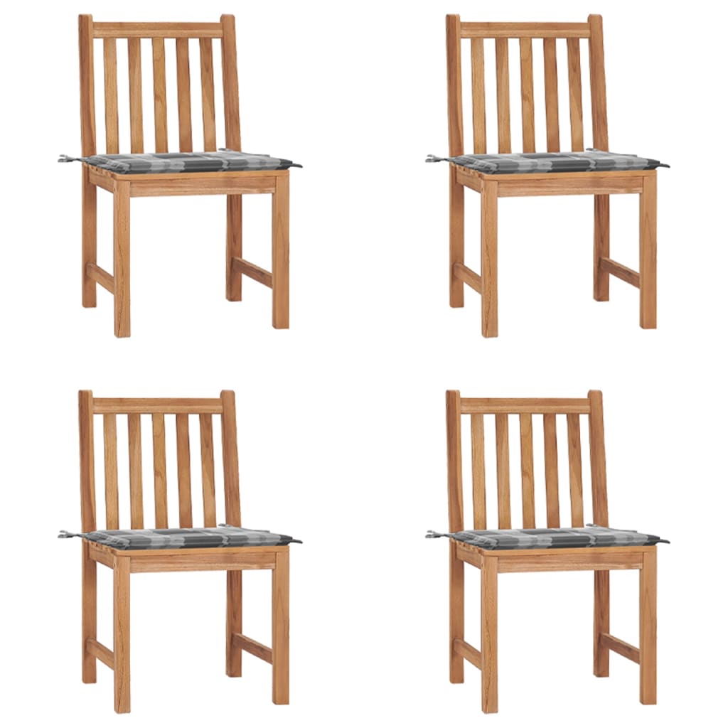 Tuinstoelen Met Kussens Massief Teakhout 4 Grijs ruitpatroon