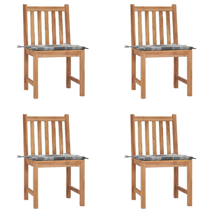Tuinstoelen Met Kussens Massief Teakhout 4 Grijs ruitpatroon