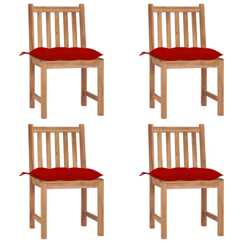 Tuinstoelen 4 St Met Kussens Massief Teakhout Rood