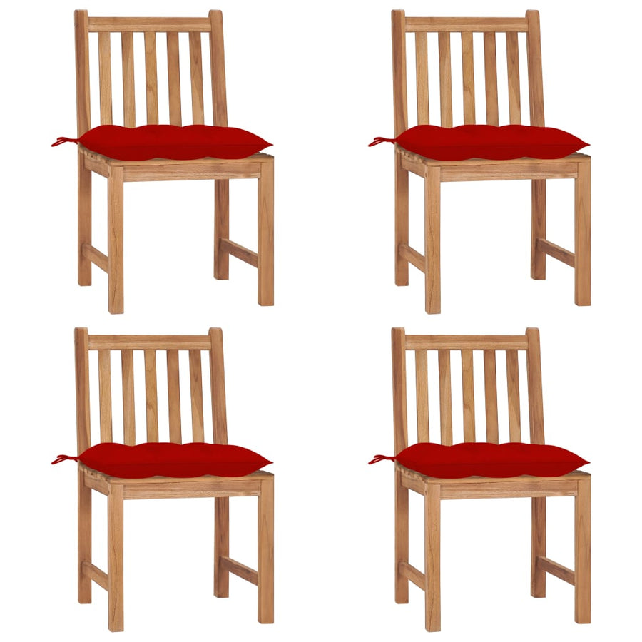 Tuinstoelen 4 St Met Kussens Massief Teakhout Rood