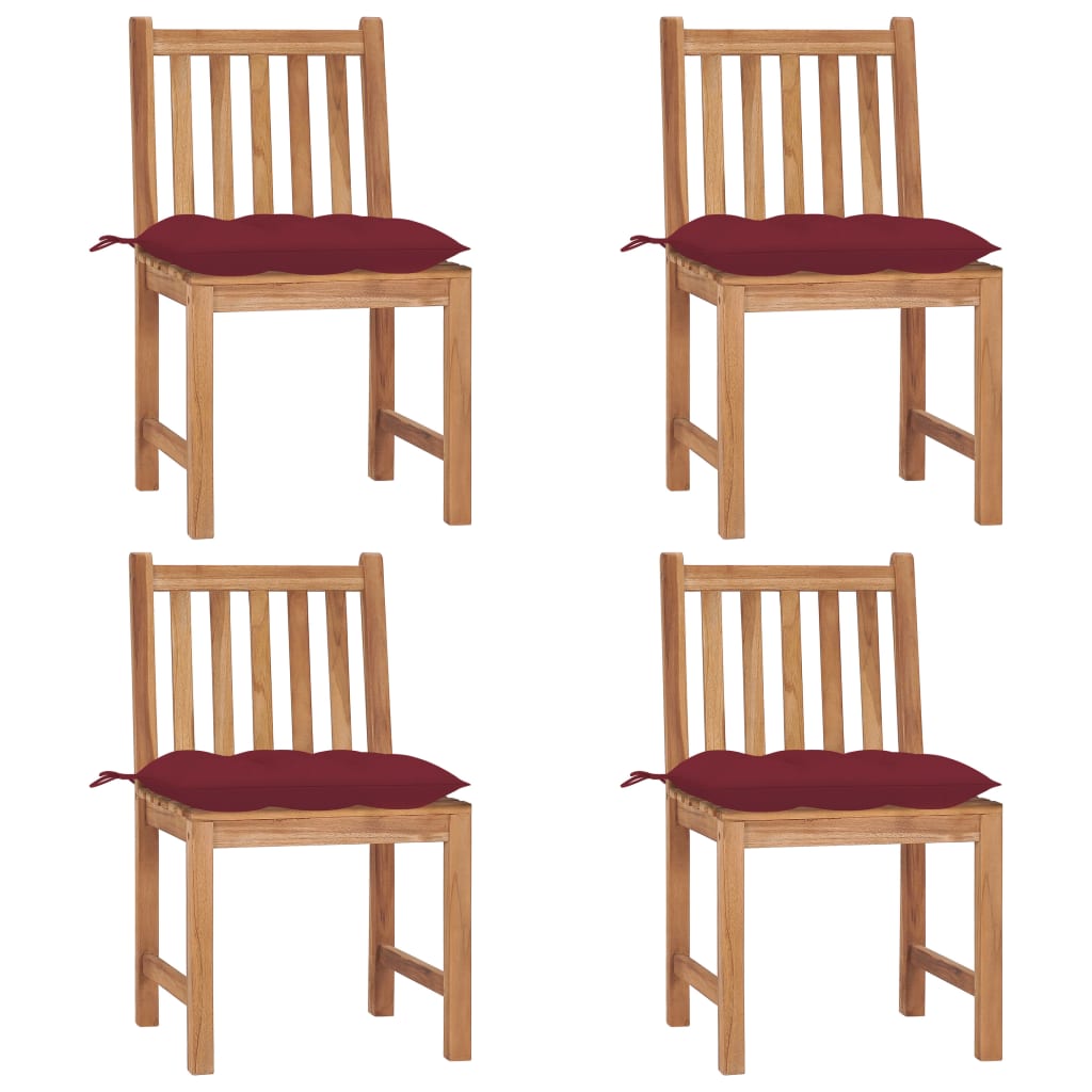 Tuinstoelen 4 St Met Kussens Massief Teakhout Wijnrood