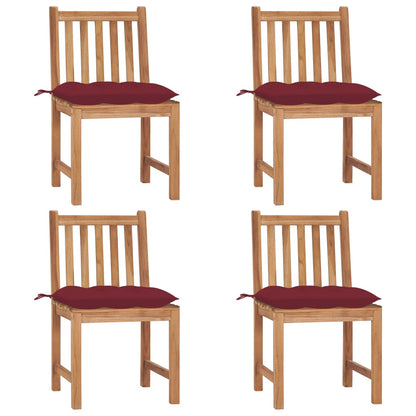 Tuinstoelen 4 St Met Kussens Massief Teakhout Wijnrood