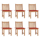 Tuinstoelen 6 stuks massief teakhout met rode kussens
