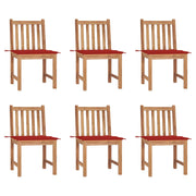 Tuinstoelen 6 stuks massief teakhout met rode kussens