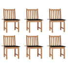 Tuinstoelen 6 st massief teakhout met kussens