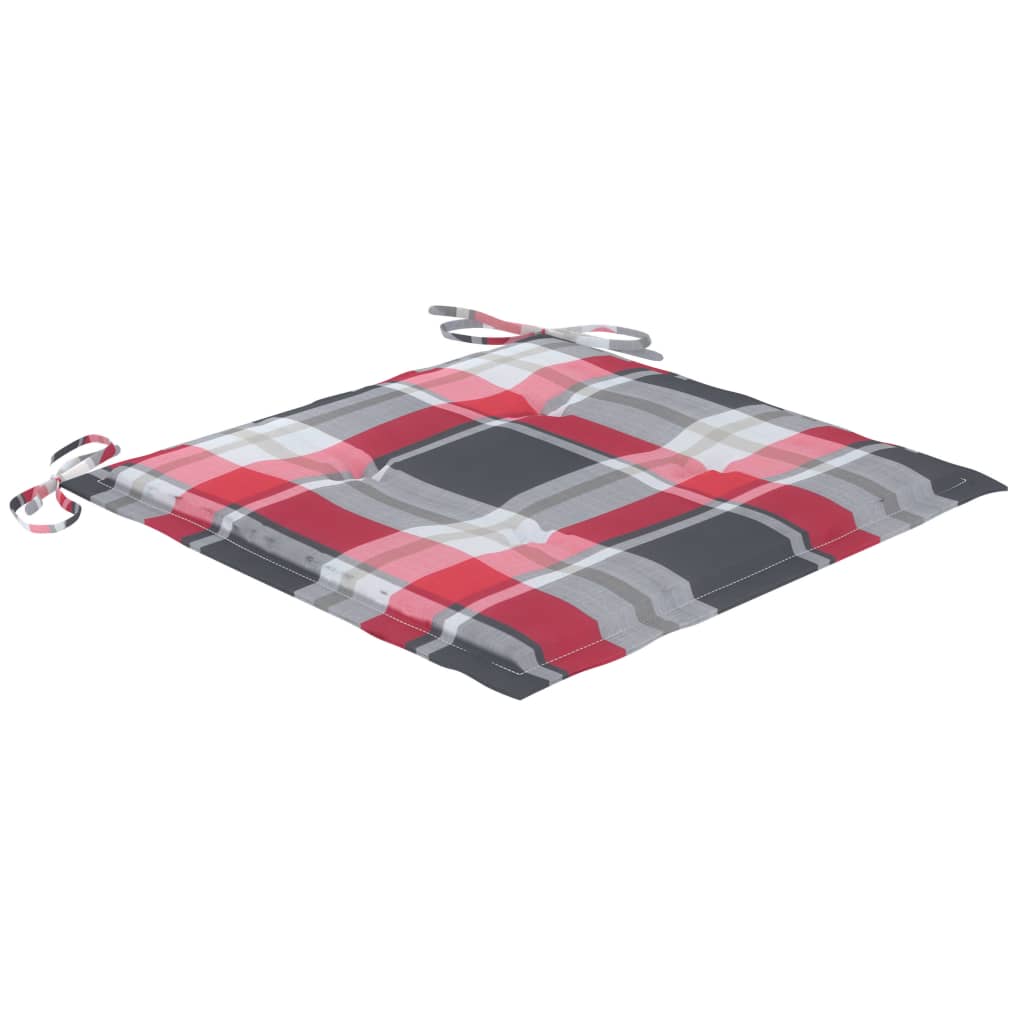 Tuinstoelen 6 St Met Kussens Massief Teakhout Rood ruitpatroon