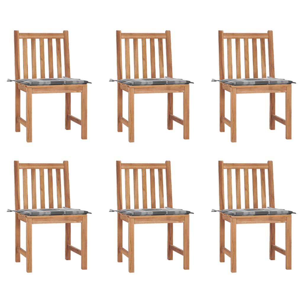 Tuinstoelen 6 St Met Kussens Massief Teakhout Grijs ruitpatroon