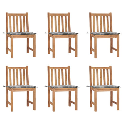 Tuinstoelen 6 St Met Kussens Massief Teakhout Grijs ruitpatroon