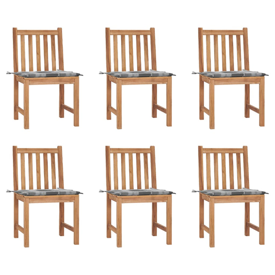 Tuinstoelen 6 St Met Kussens Massief Teakhout Grijs ruitpatroon