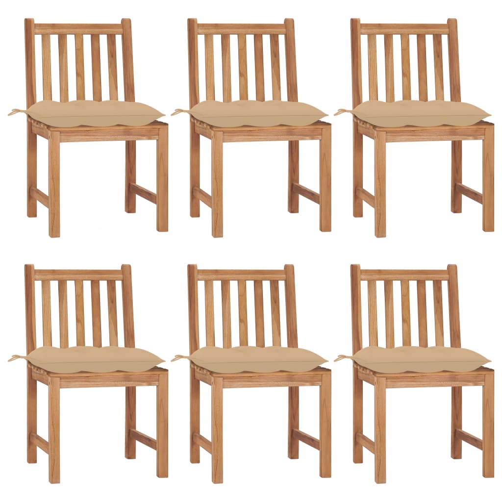 Tuinstoelen 6 st met kussens massief teakhout