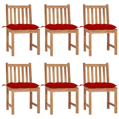 Tuinstoelen 6 St Met Kussens Massief Teakhout Rood