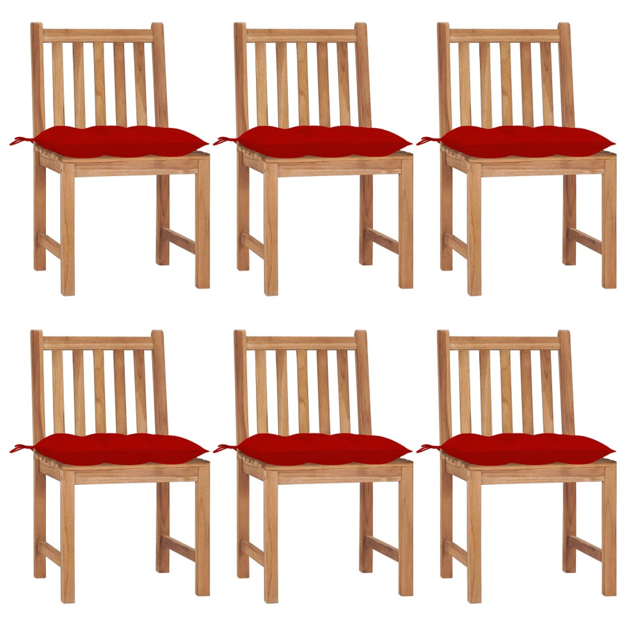 Tuinstoelen 6 St Met Kussens Massief Teakhout Rood