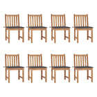 Garden chairs 8 pcs with cushions solid teak
