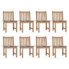 Garden chairs 8 pcs with cushions solid teak