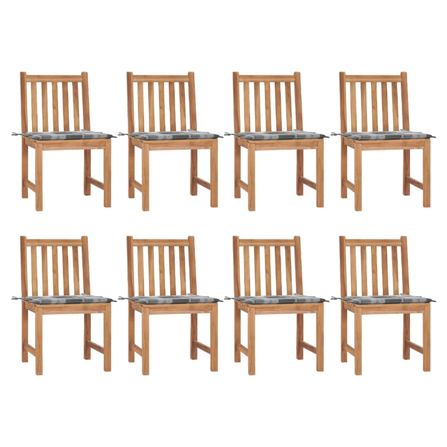 Tuinstoelen Met Kussens Massief Teakhout 8 Grijs ruitpatroon