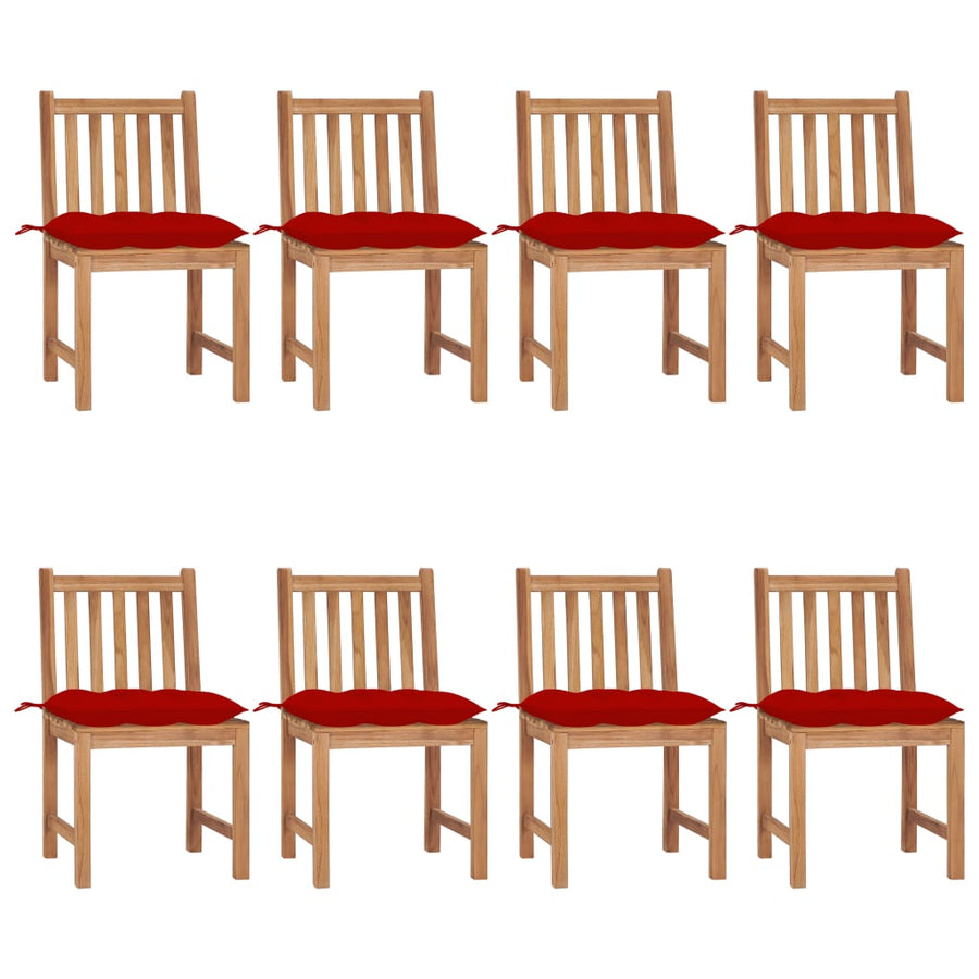 Tuinstoelen 8 St Met Kussens Massief Teakhout Rood