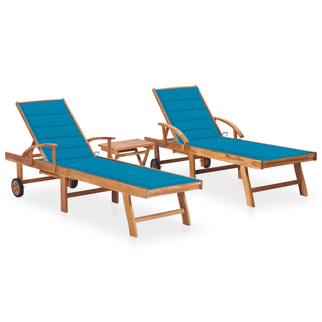 Ligbedden En Kussens Massief Teakhout 2 Blauw Met tafel