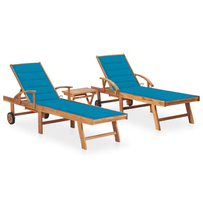 Ligbedden En Kussens Massief Teakhout 2 Blauw Met tafel