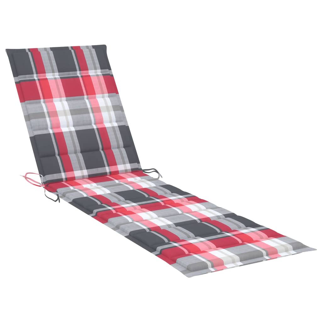 Ligbedden 2 St Met Tafel En Kussens Massief Teakhout Rood ruitpatroon