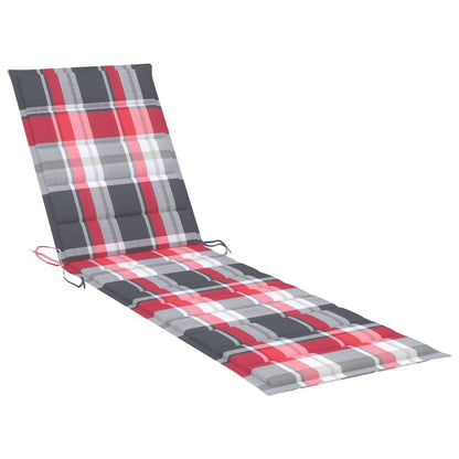 Ligbedden 2 St Met Tafel En Kussens Massief Teakhout Rood ruitpatroon