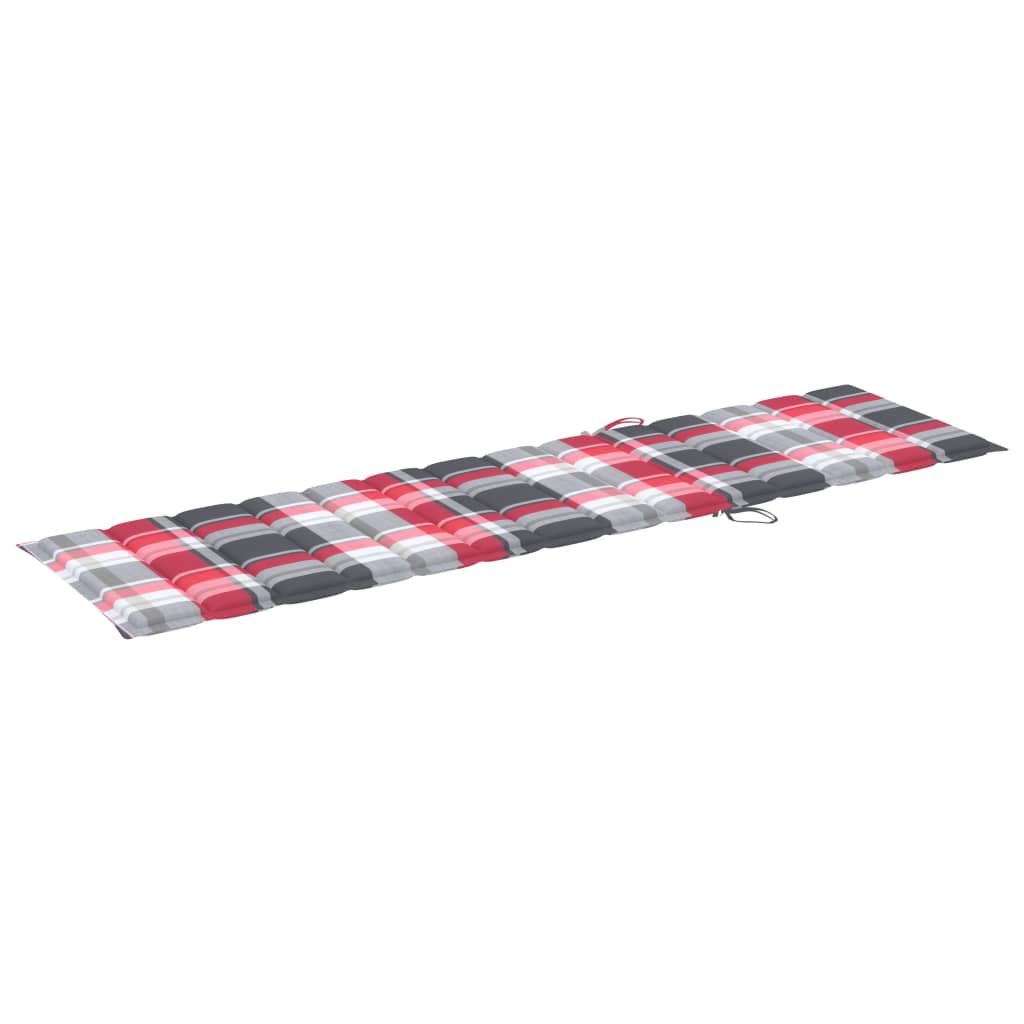 Ligbedden 2 St Met Tafel En Kussens Massief Teakhout Rood ruitpatroon