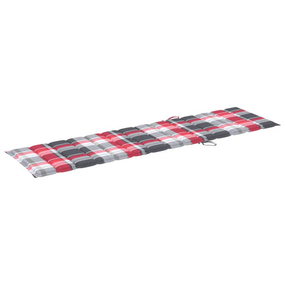 Ligbedden 2 St Met Tafel En Kussens Massief Teakhout Rood ruitpatroon