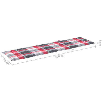 Ligbedden 2 St Met Tafel En Kussens Massief Teakhout Rood ruitpatroon