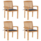 Stackable Garden Chairs 4 pcs with cushions solid teak wood