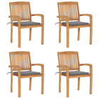 Stackable Garden Chairs 4 pcs with cushions solid teak wood